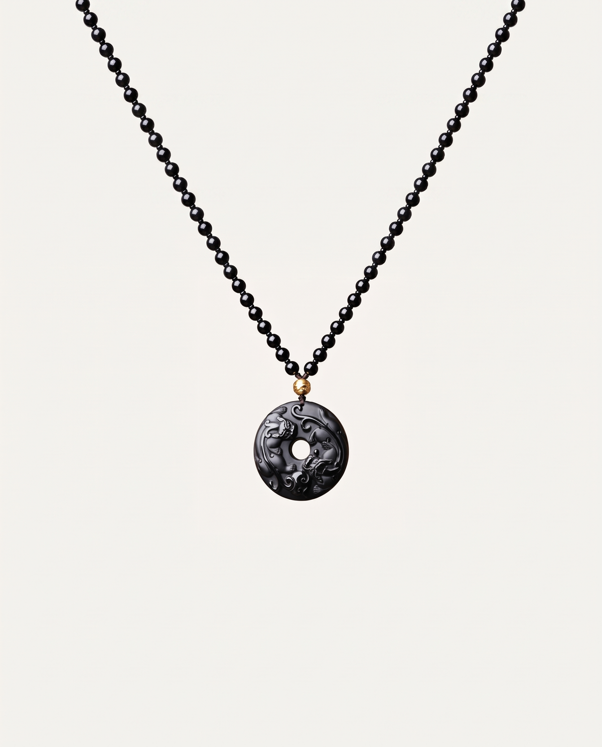 twin pixiu obsidian pendant necklace