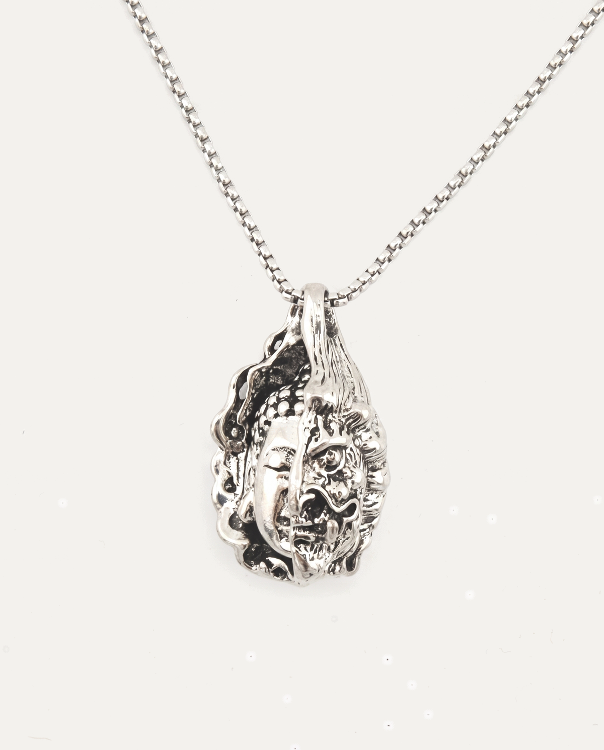 Two face Buddha titanium steel necklace, Silver
