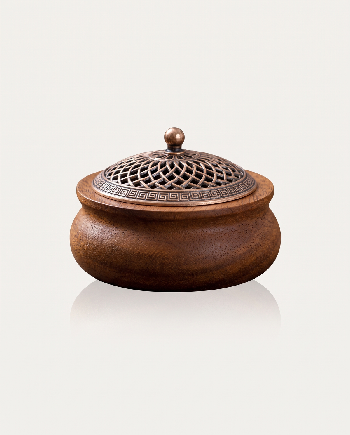 Walnut Incense Burner, Gathered Blessings, striped lid
