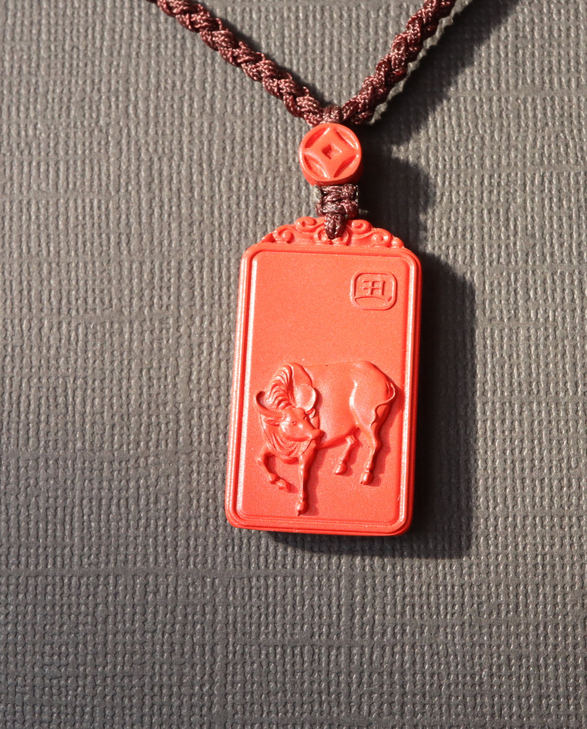 Ox zodiac cinnabar pendant necklace