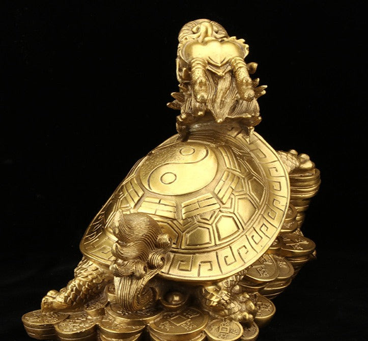 Brass Dragon Turtle Statue, side view