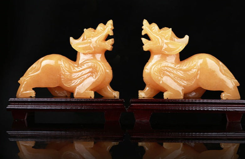 Beige Jade Pixiu - Pair, side view