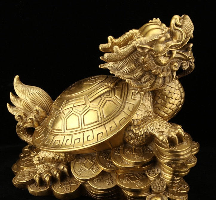 Brass Dragon Turtle Statue, close-up detail