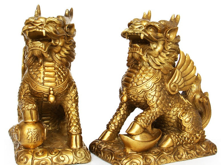 Brass Chi Lin - Pair, alternate view