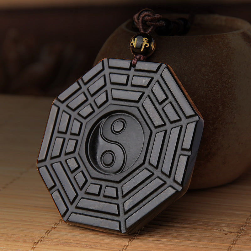 Obsidian Bagua Necklace, side view