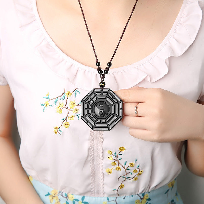 Obsidian Bagua Necklace, close-up detail