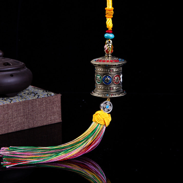 Rainbow Tibetan Prayer Wheel Charm, close-up detail