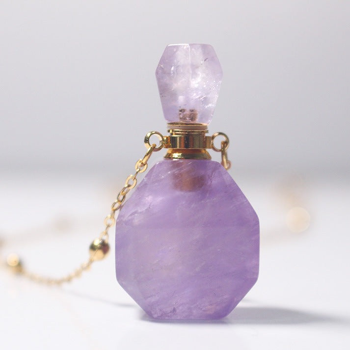 Amethyst Crystal Potion Bottle Necklace with Gold Chain