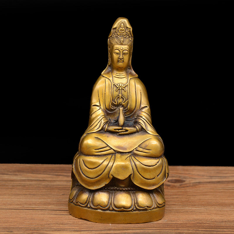 Brass Guan Yin Statue, detail view