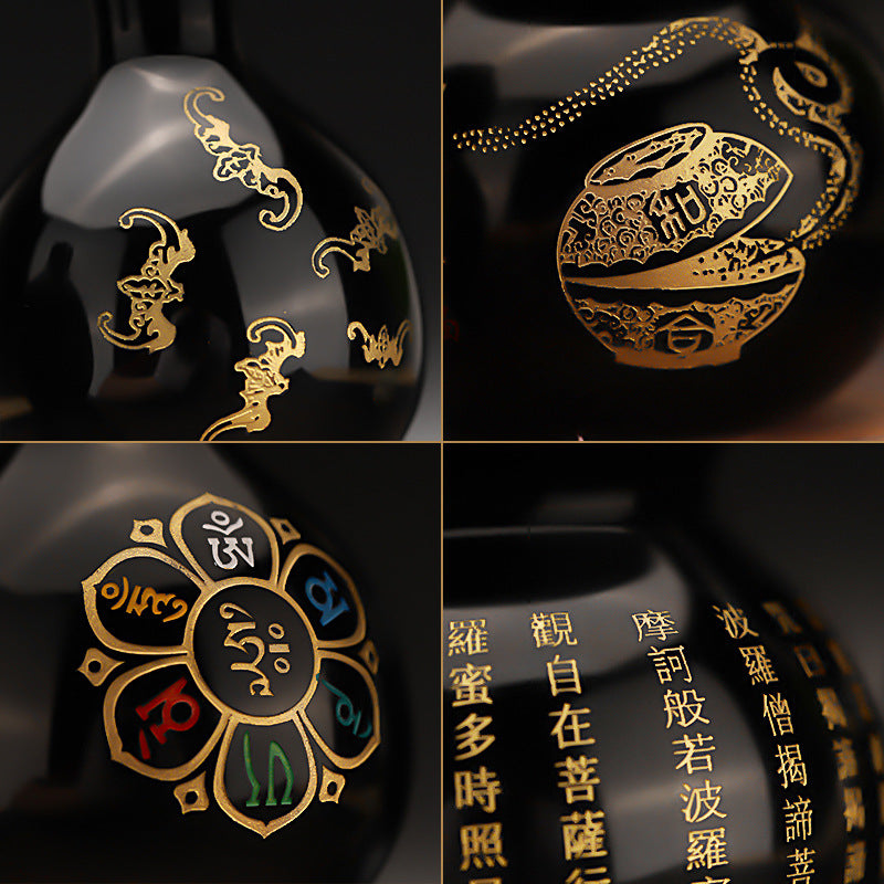 Obsidian Hu Lu / Wu Lou with Heart Sutra, alternate view